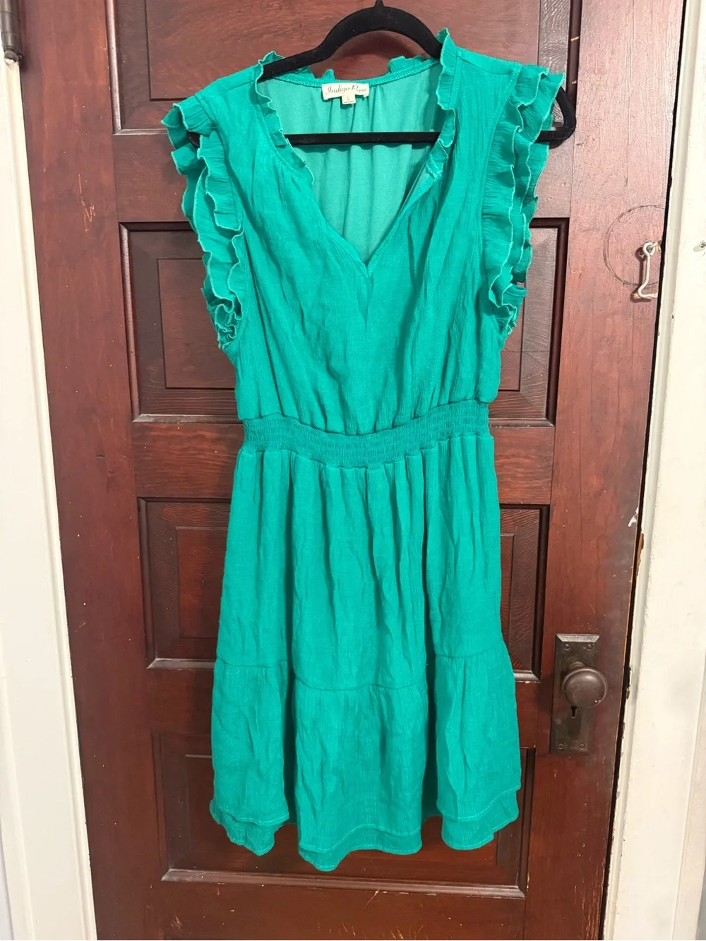 indigo rose Vibrant Green Ruffle-Sleeve Midi‎ Dress